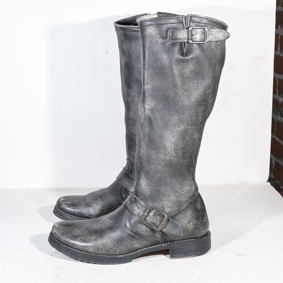 Frye Veronica Slouch Tall Moto Boots in Black Distressed - 8.5 - Picture 2 of 7